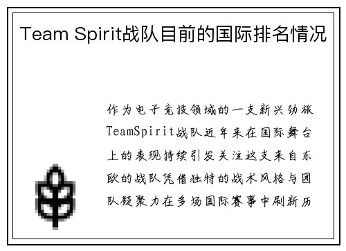 Team Spirit战队目前的国际排名情况