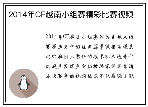 2014年CF越南小组赛精彩比赛视频